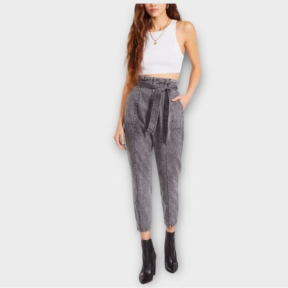 BB DAKOTA Wash & Learn Paperbag Waist Cropped Jeans in Washed Black Women’s SZ 0 - Picture 7 of 7